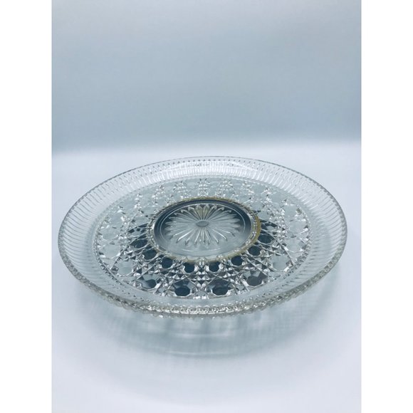 Vintage 1970’s Federal Glass Windor pattern clear button & cane footed plate. - Picture 1 of 9
